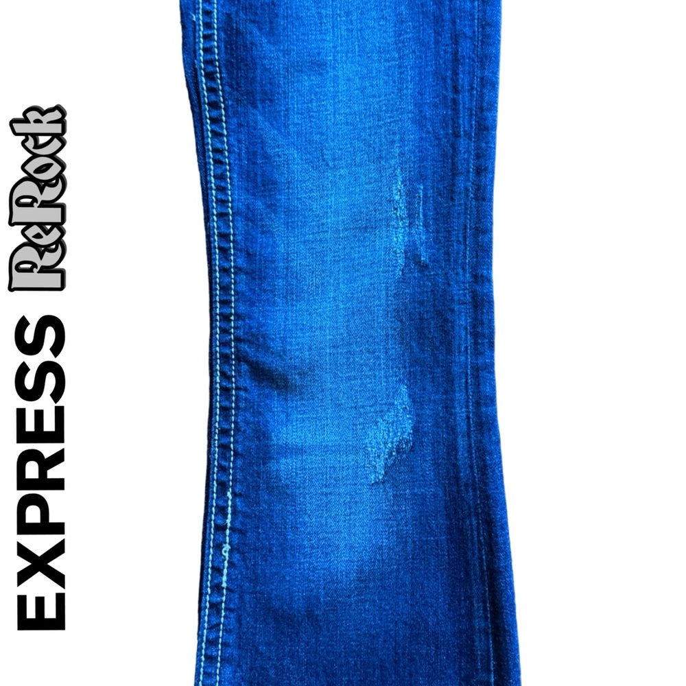 NEW Express ReRock Women’s Jeans, Retro Slim Bootcut, Distressed, Sanded Size 0R - Picture 10 of 12